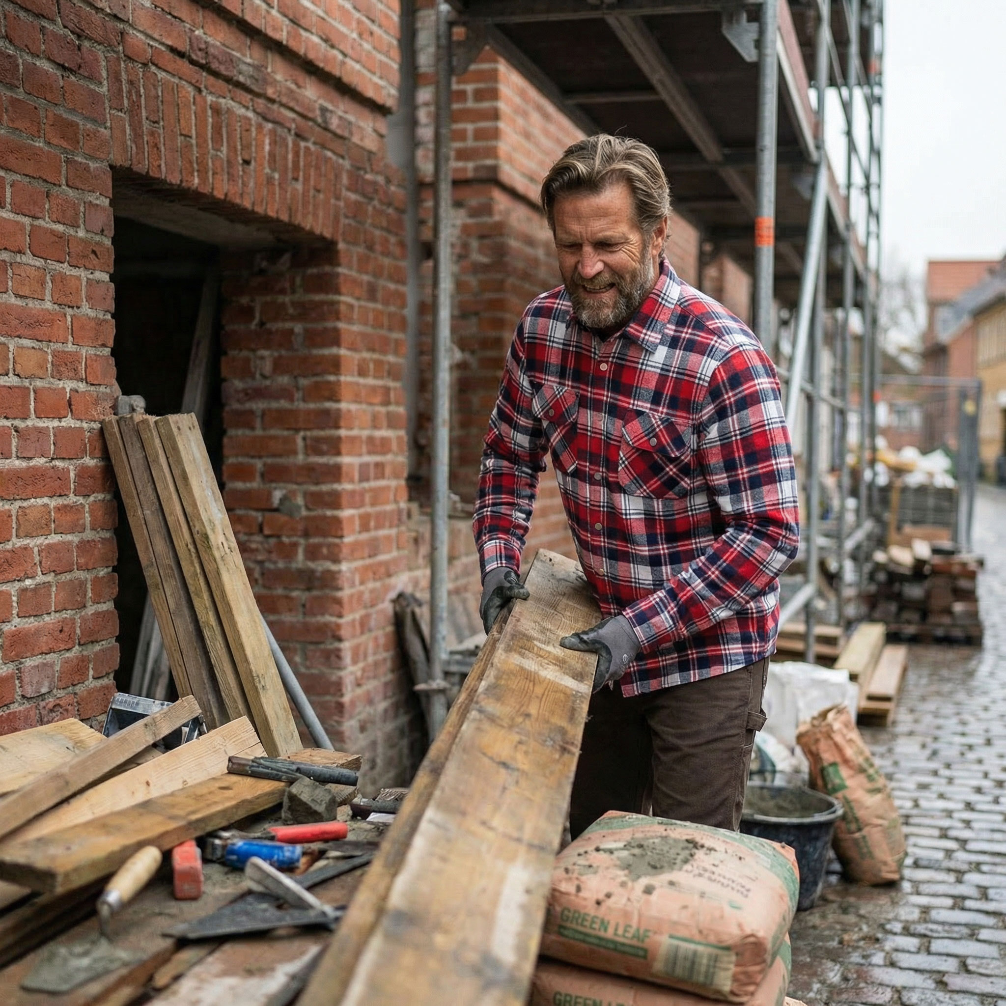 ID Green Leaf Flanellhemd, Rot