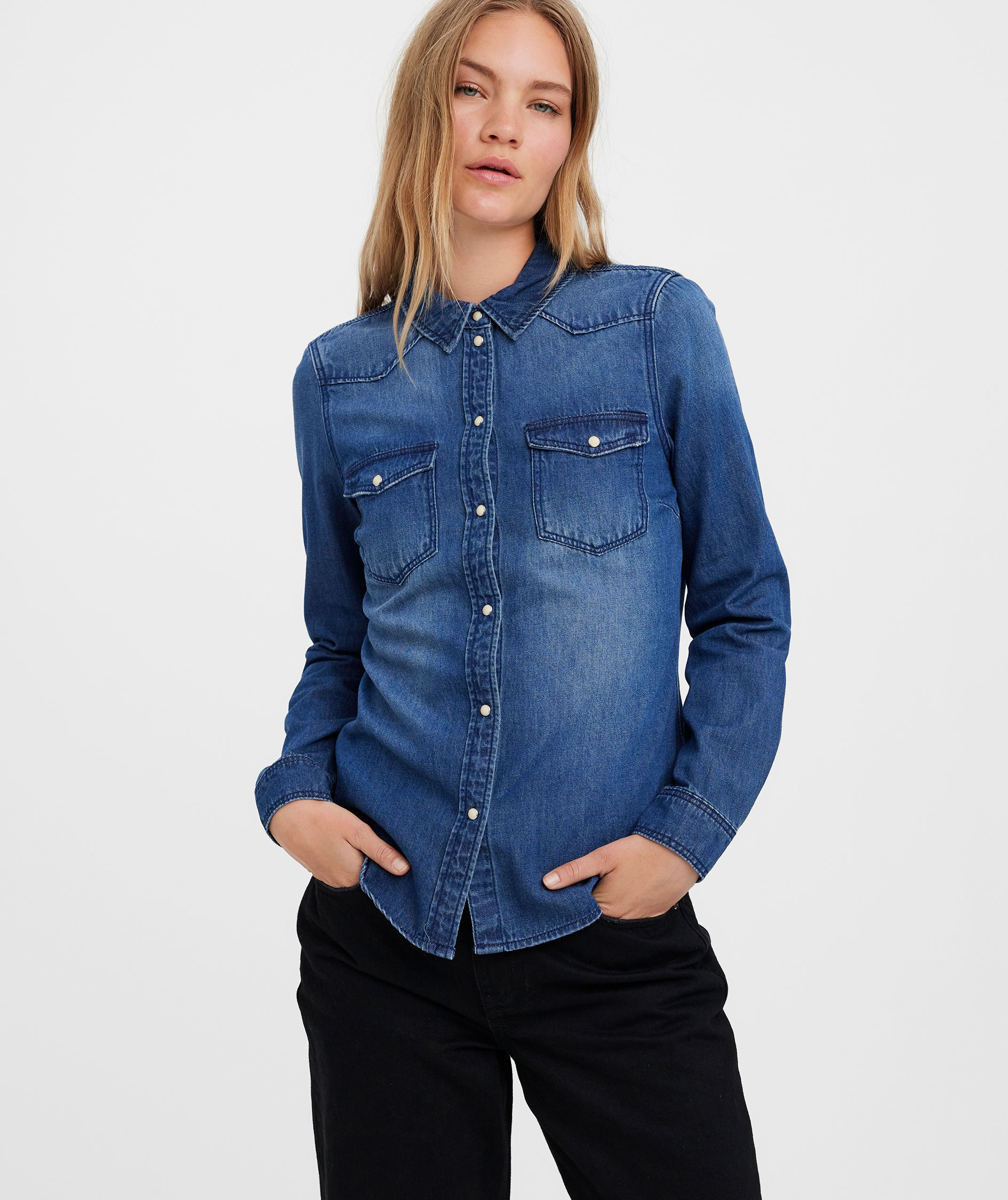 Vero Moda VMMARIA women's denim shirt, Medium Blue Denim