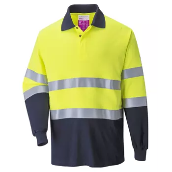 Portwest FR langärmliges Poloshirt, Hi-Vis gelb/marine