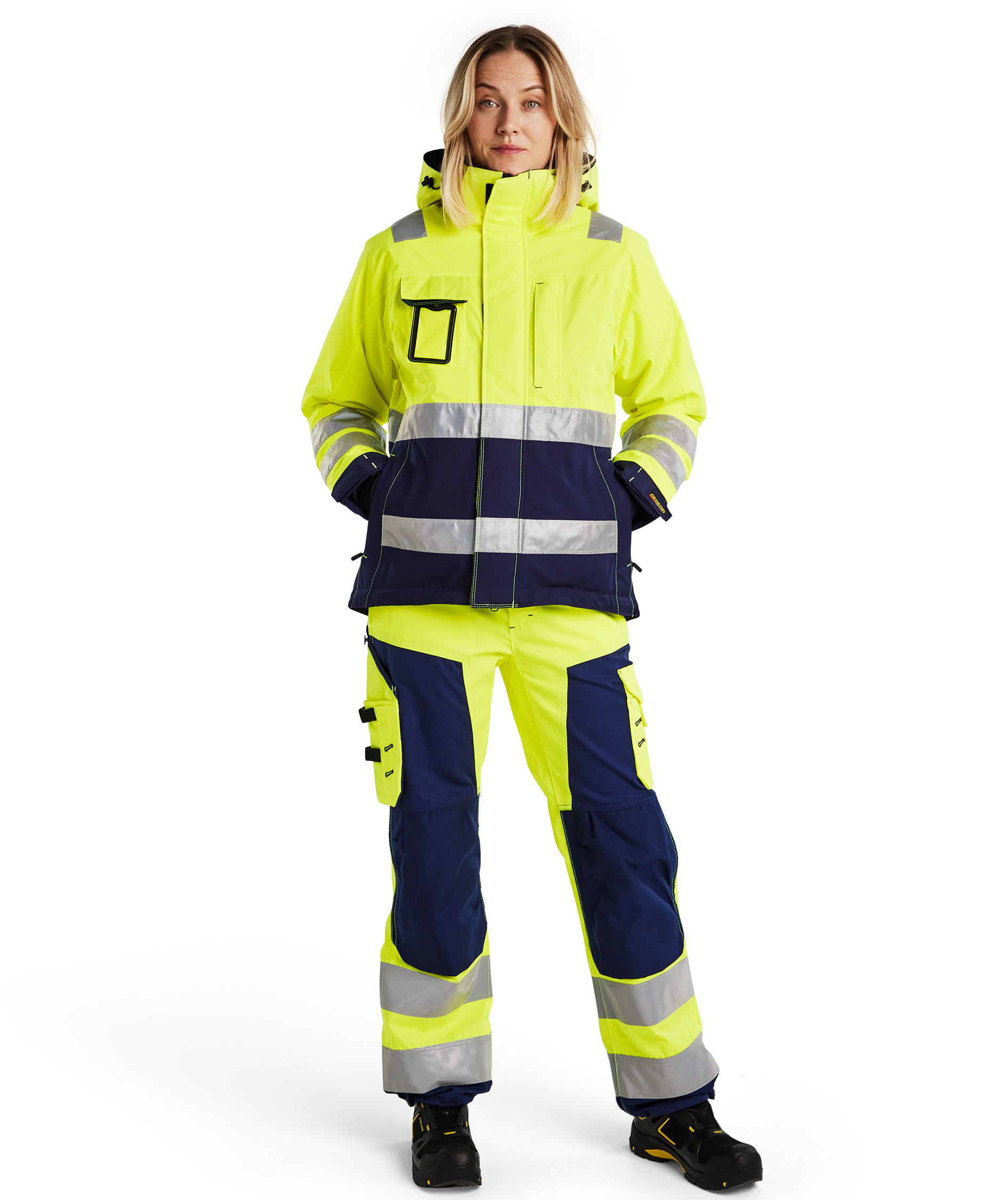 Bl&aring;kl&auml;der dame vinterjakke, Hi-vis&nbsp;Gul/Marine