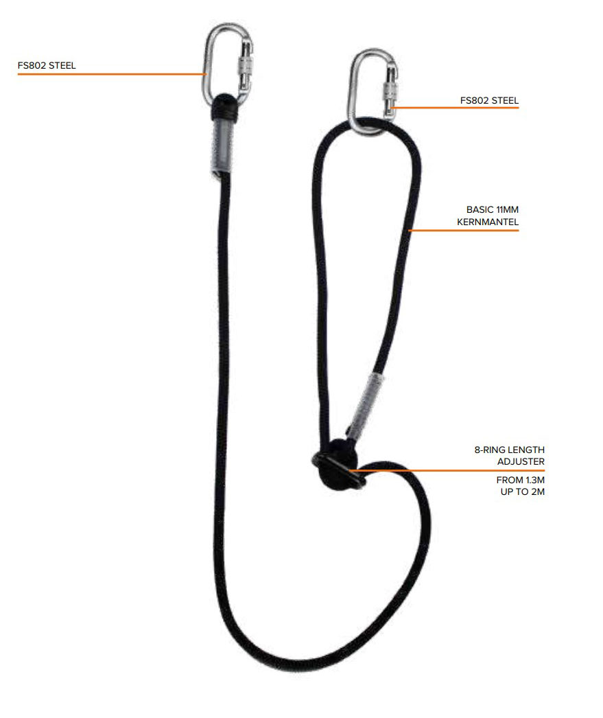 OS FallSafe BASIC 2 adjustable Lanyard rope with belt, Black, Black, large image number 2