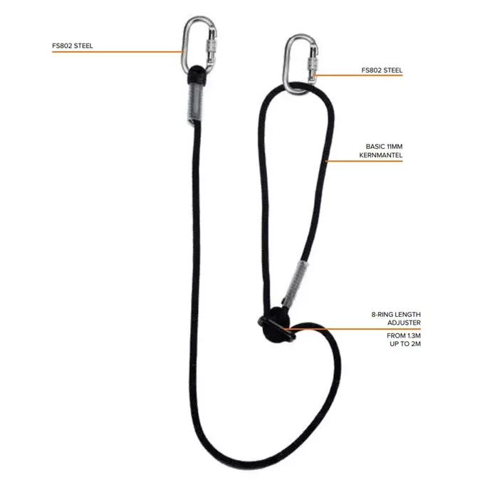 OS FallSafe BASIC 2 adjustable Lanyard rope with belt, Black, Black, large image number 2