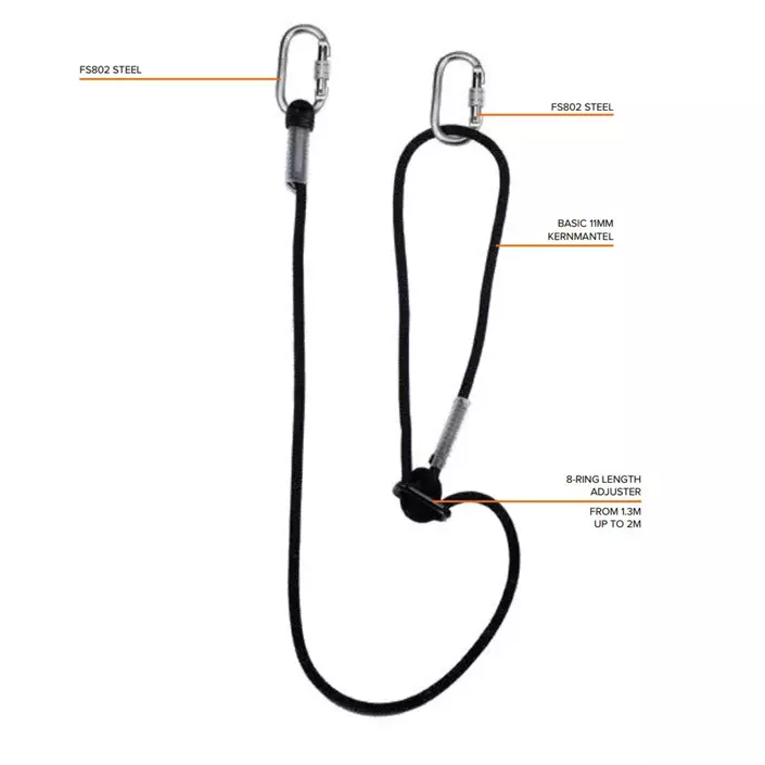 OS FallSafe BASIC 2 adjustable Lanyard rope with belt, Black, Black, large image number 2