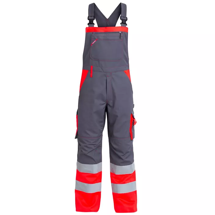 Engel work bib and brace trousers, Grey/Hi-Vis red, large image number 0