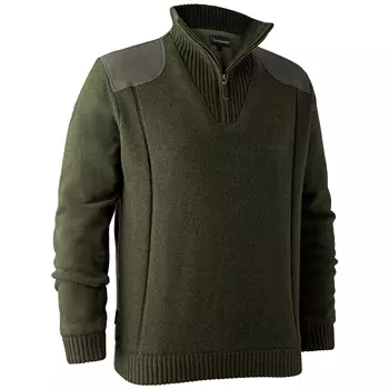 Deerhunter Carlisle strikket pullover med kort glidelås, Green Melange