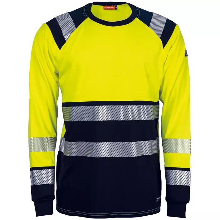 Tranemo FR långärmad T-shirt, Varsel yellow/marinblå, large image number 0