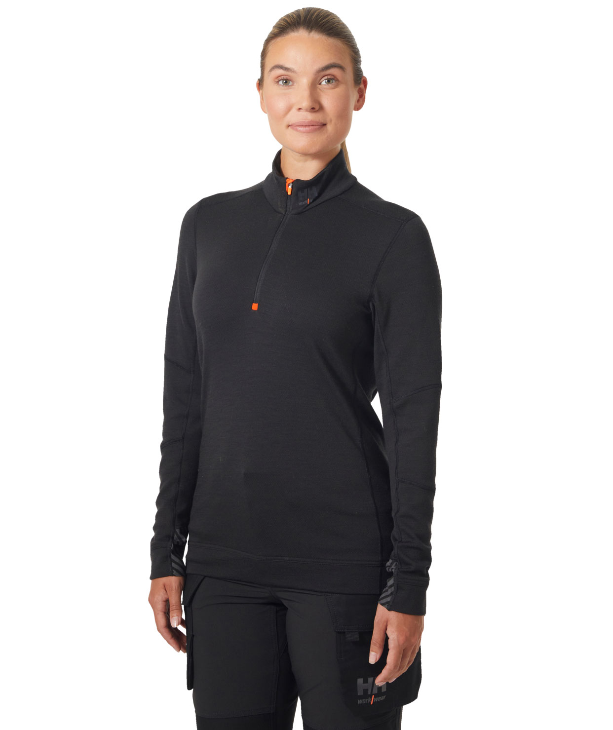 Helly Hansen Lifa Merino dam l&aring;ng&auml;rmad undertr&ouml;ja half zip med merinoull, Svart