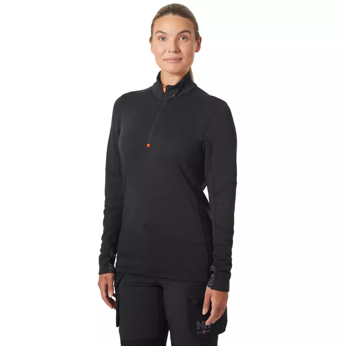 Helly Hansen Lifa Merino dam långärmad undertröja half zip med merinoull, Svart, large image number 1