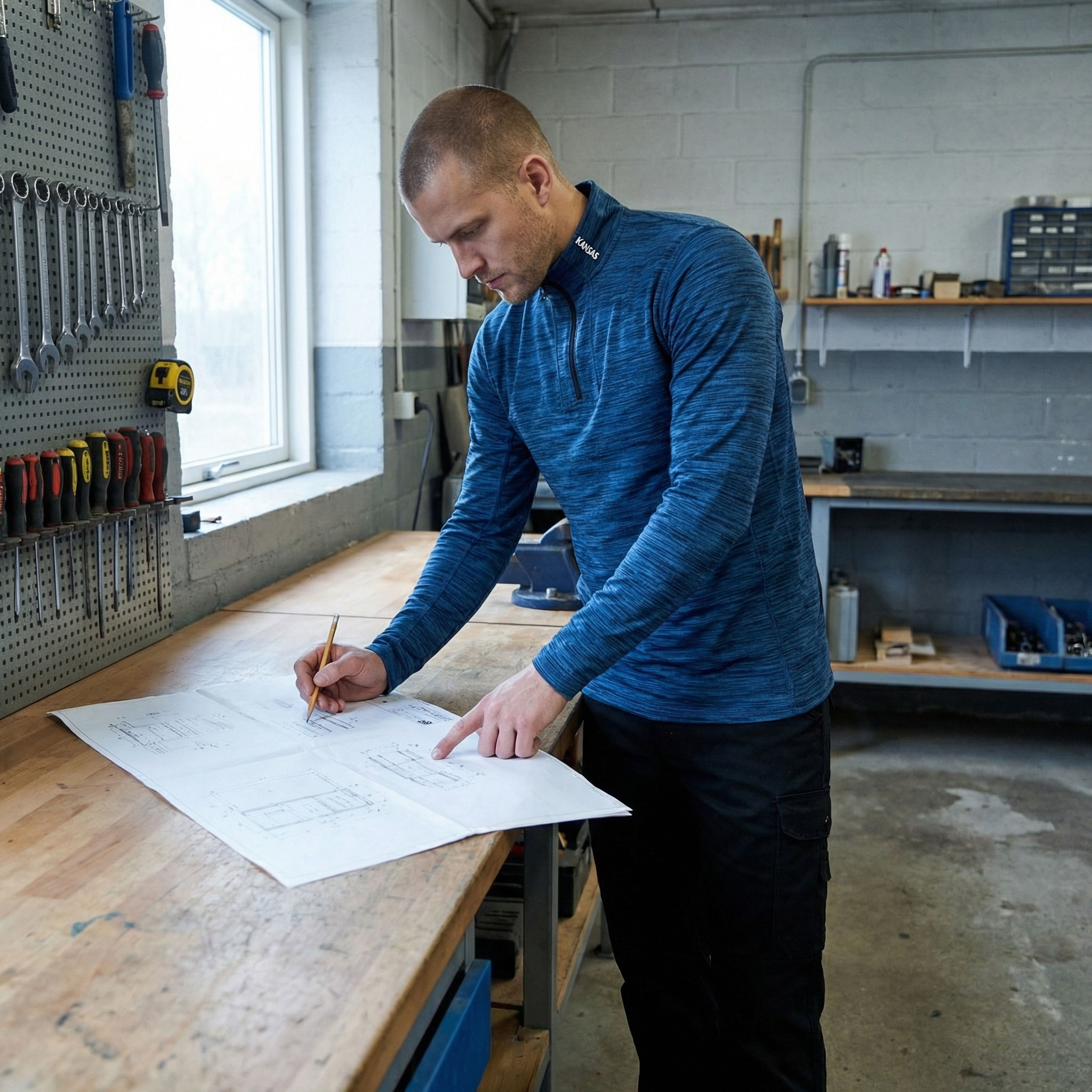 Kansas Evolve Craftsmen langermet T-skjorte, Marine/M&oslash;rk Marine