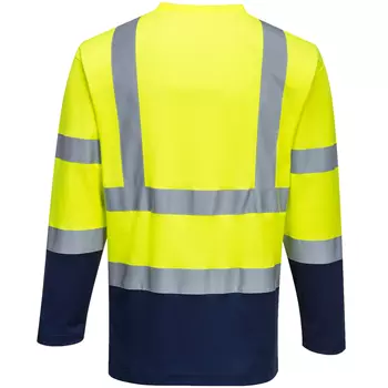 Portwest langermet T-skjorte, Hi-Vis gul/marineblå