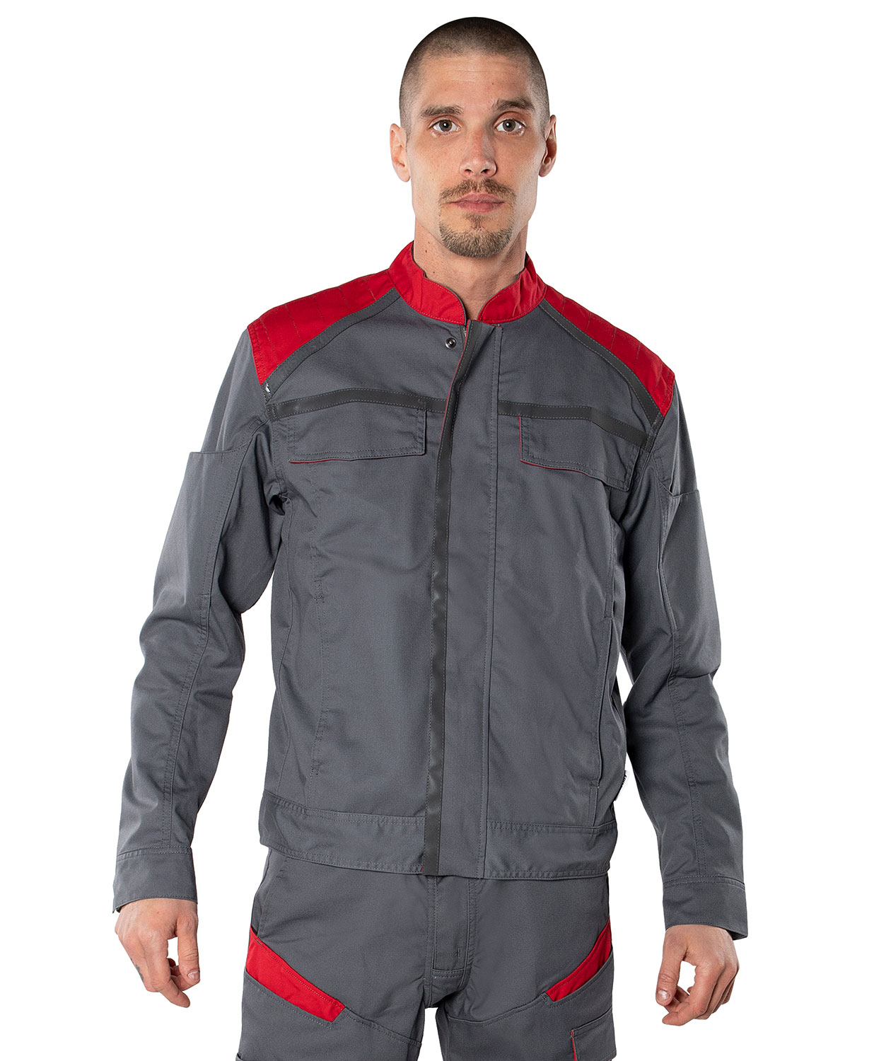 Fristads work jacket 4555, Grey/Red, large image number 2