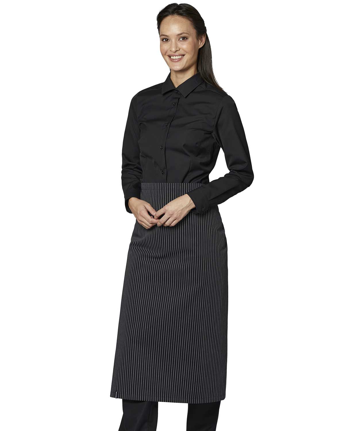 Kentaur long server apron, Black/White Striped, Black/White Striped, large image number 1