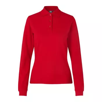 ID long-sleeved women's polo shirt with stretch, Red