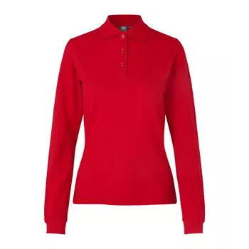 ID long-sleeved women's polo shirt with stretch, Red