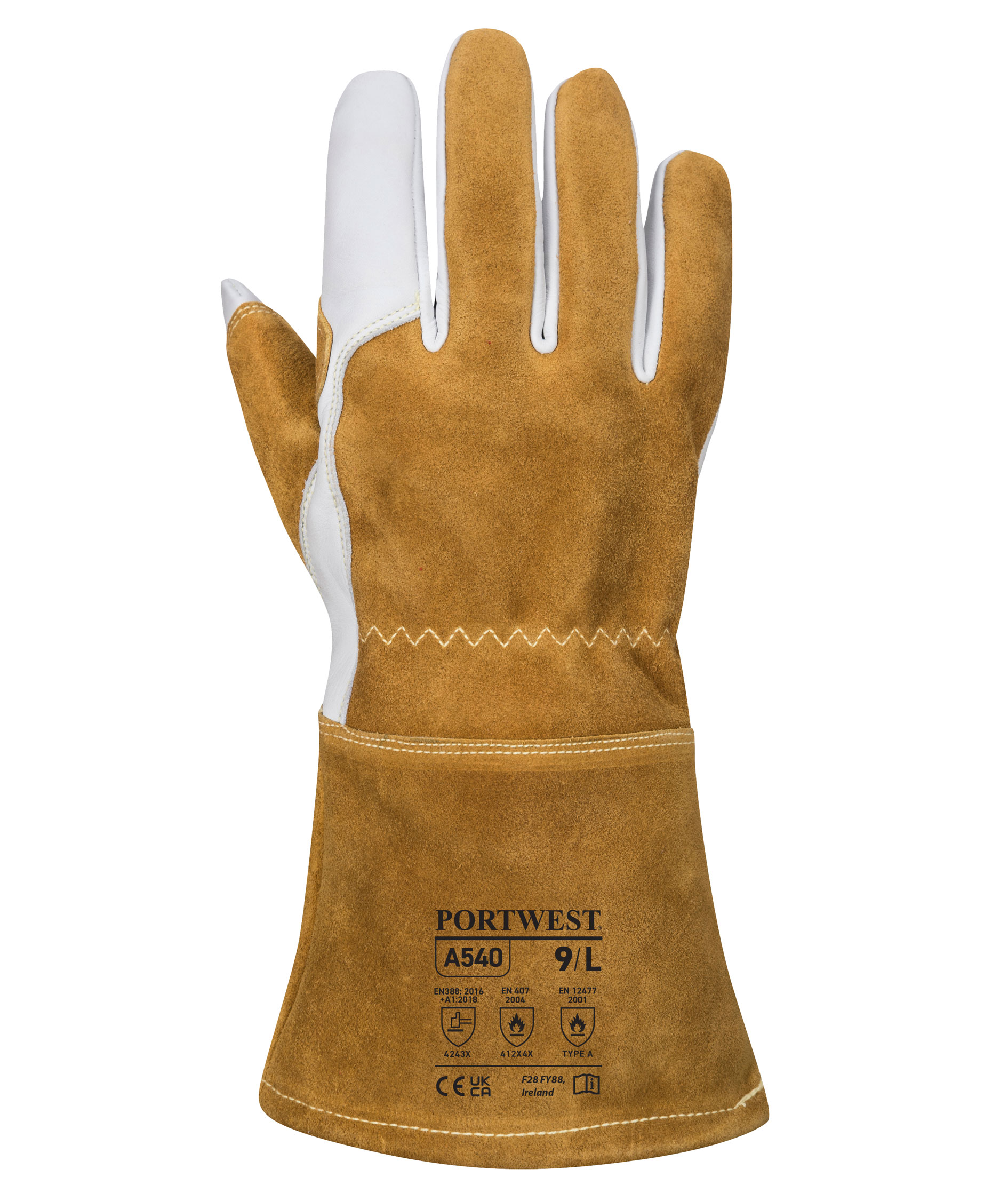 Portwest A540 Ultra welder gloves with fleece lining, Brown