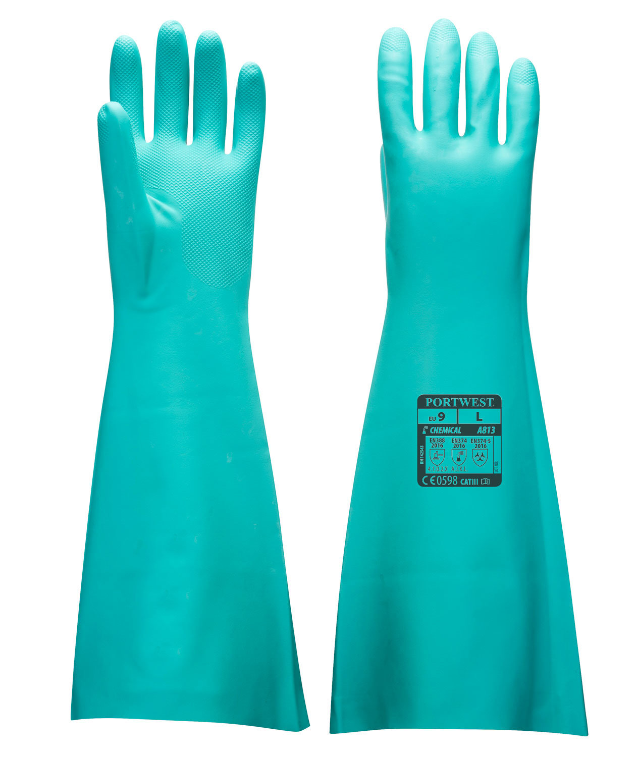 Portwest A813 long nitrile chemical protection gloves, 48 ​​cm, Green, large image number 2