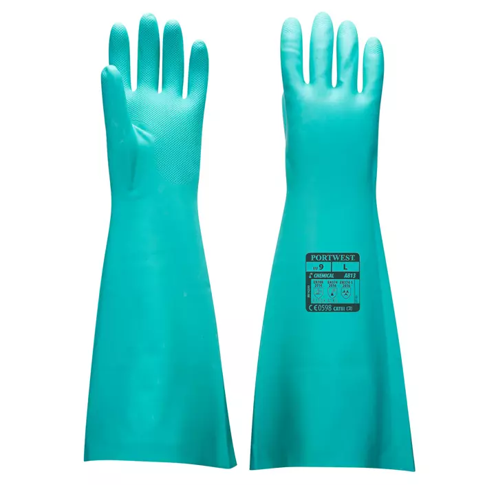 Portwest long nitrile chemical protection gloves, 48 ​​cm, Green, large image number 2