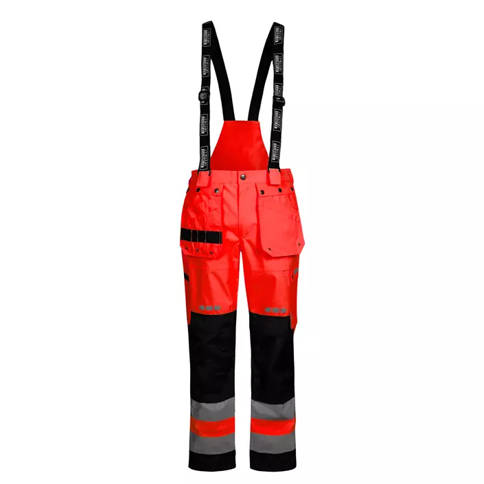 Lyngsoe Handwerker-Regenhose, Hi-Vis rot/schwarz, large image number 0
