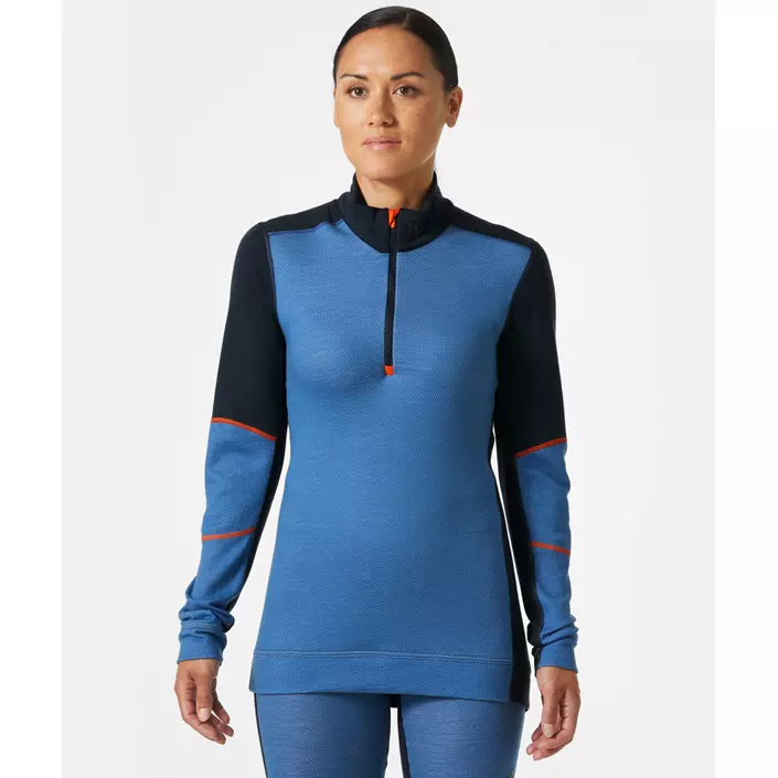 Helly Hansen Lifa Damen Thermonterhemd Half Zip mit Merinowolle, Navy/Stone blue, large image number 1