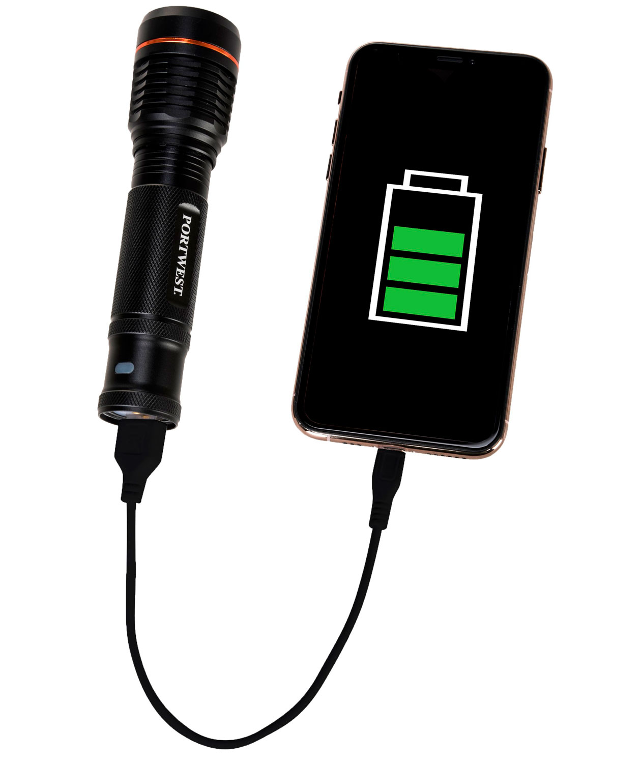 Portwest PA75 USB genopladelig lommelygte, Sort, large image number 2