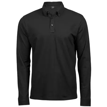 Tee Jays Luxury stretch langærmet button-down polo T-shirt, Sort
