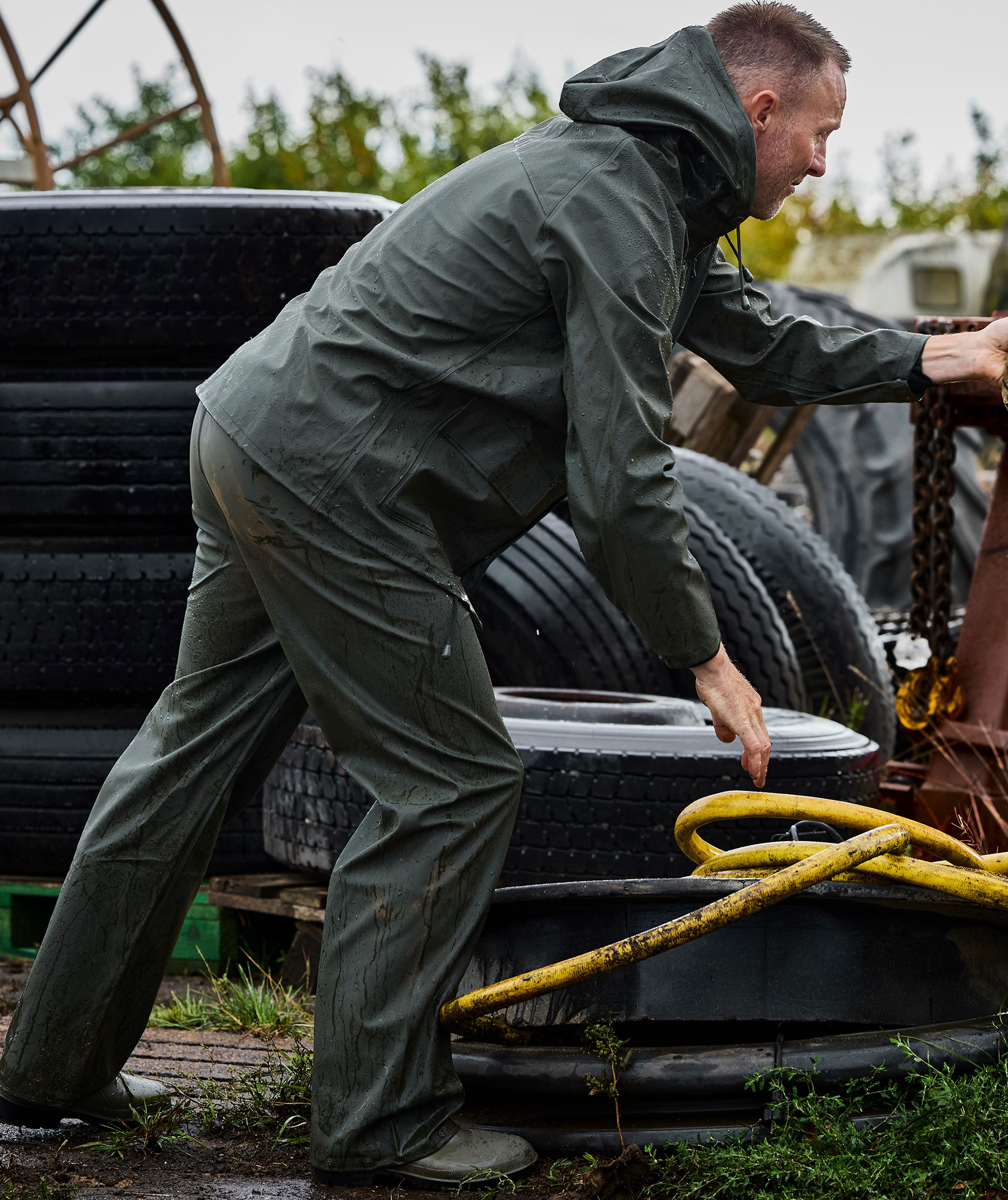 ELKA Elements Outdoor PU/PVC rain trousers, Olive Green, large image number 2