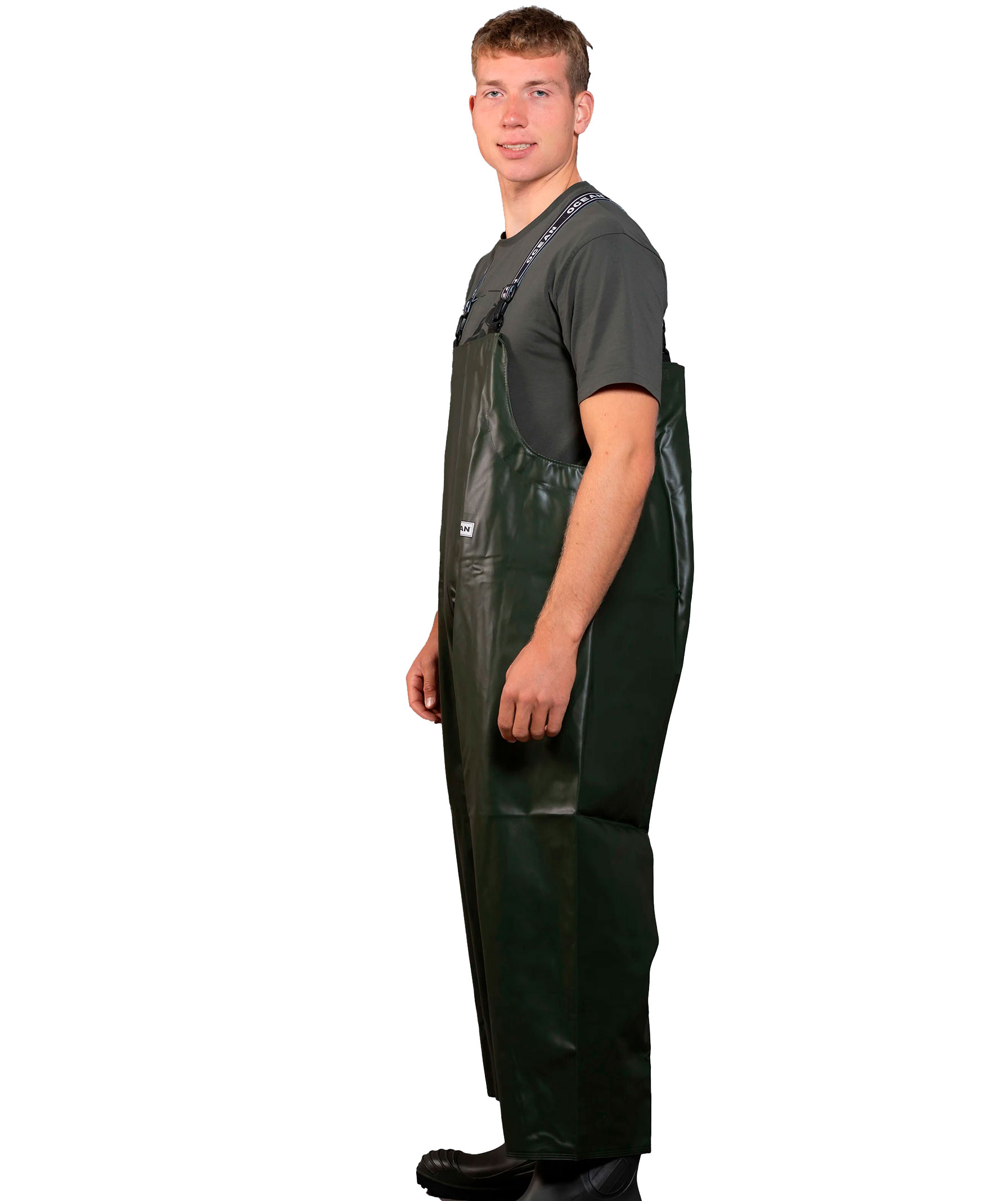Ocean Classic PVC rain bib and brace trousers, Olive Green, large image number 2