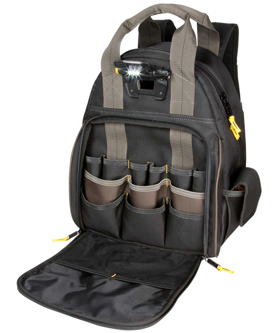 CLC Work Gear L255 verktygsryggs&auml;ck med LED-ljus 50L, Svart/Brun