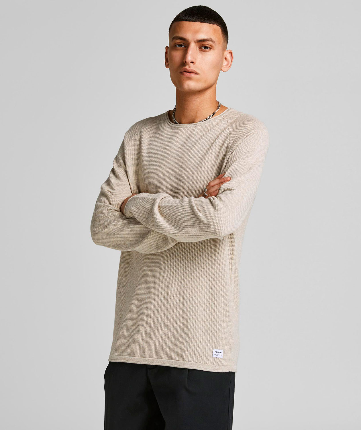 Jack & Jones JJEHILL Striktr&oslash;je, Oatmeal Melange, large image number 1