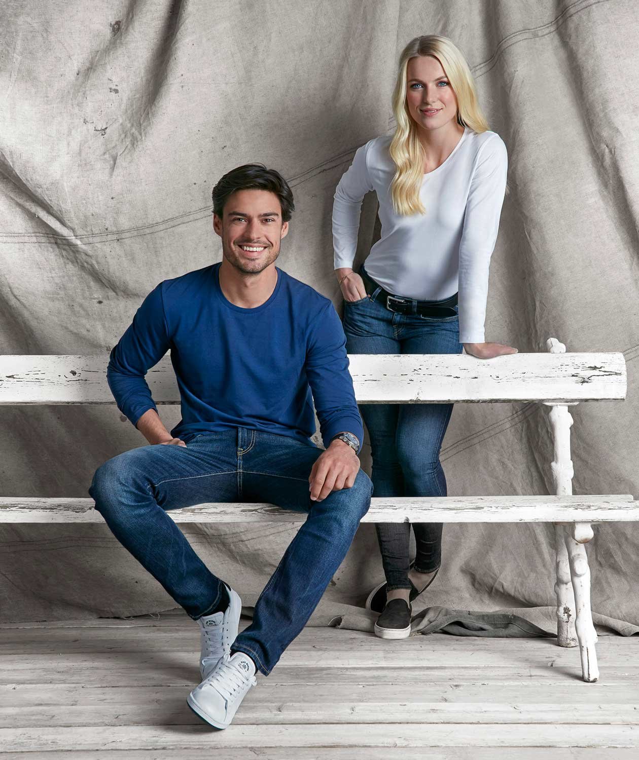 South West Leo ekologisk l&aring;ng&auml;rmad T-shirt, Indigobl&aring;