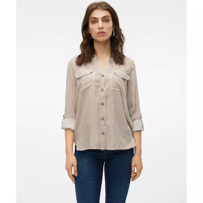 Vero Moda VMBUMPY skjorta dam, Brown Lentil Stripe, large image number 3