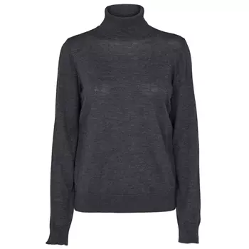 Basic Apparel Vera women's knitted turtleneck sweater with merino wool, Dark Grey Melange