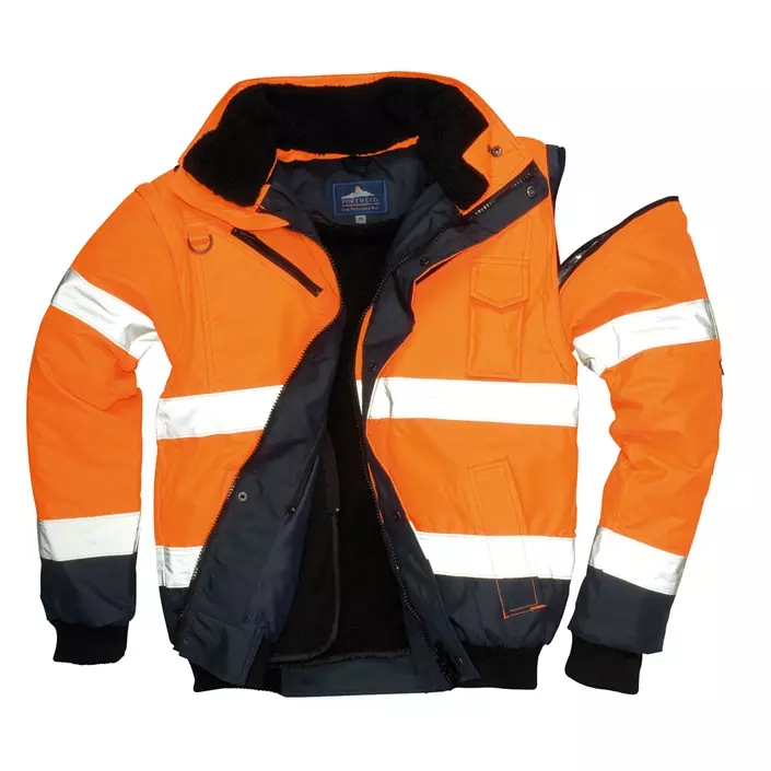 Portwest 3-in-1 pilotjacket with detachable sleeves, Hi-vis Orange/Marine, large image number 2
