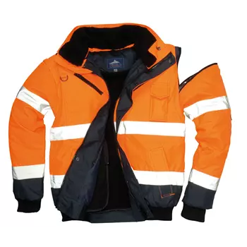 Portwest 3-in-1 pilotjacket with detachable sleeves, Hi-vis Orange/Marine