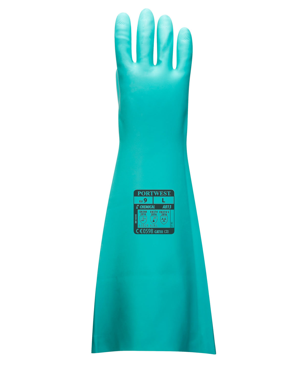 Portwest A813 l&aring;nga kemikalieskyddshandskar i nitril, 48 cm, Gr&ouml;n