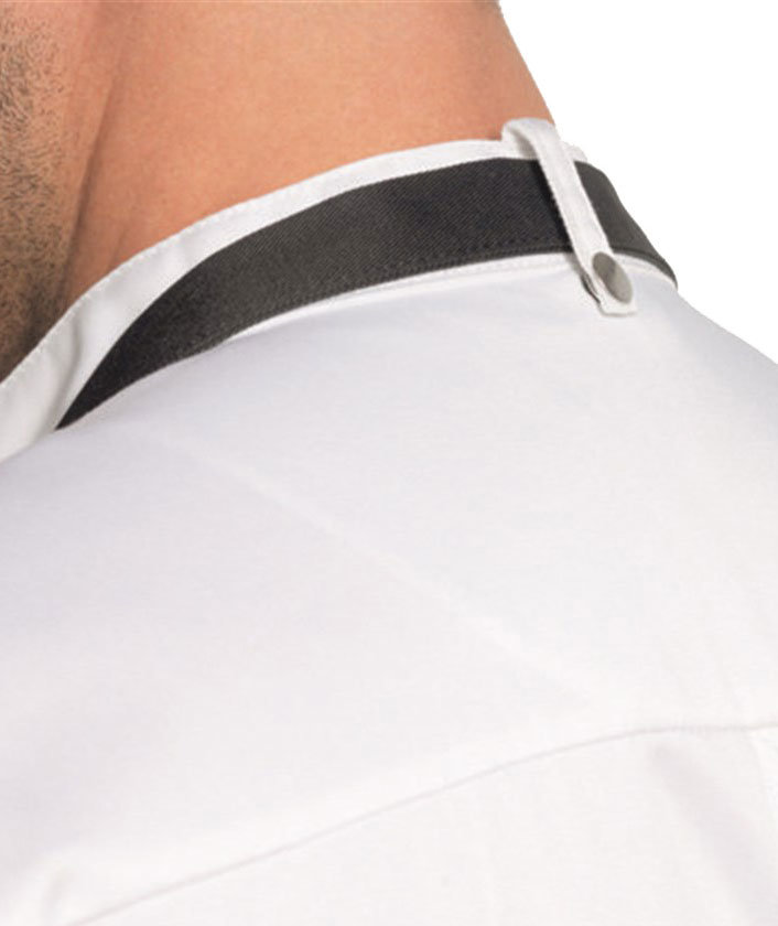 Kentaur kockjacka utan knappar med piping, Vit - Bordeaux Piping, large image number 3