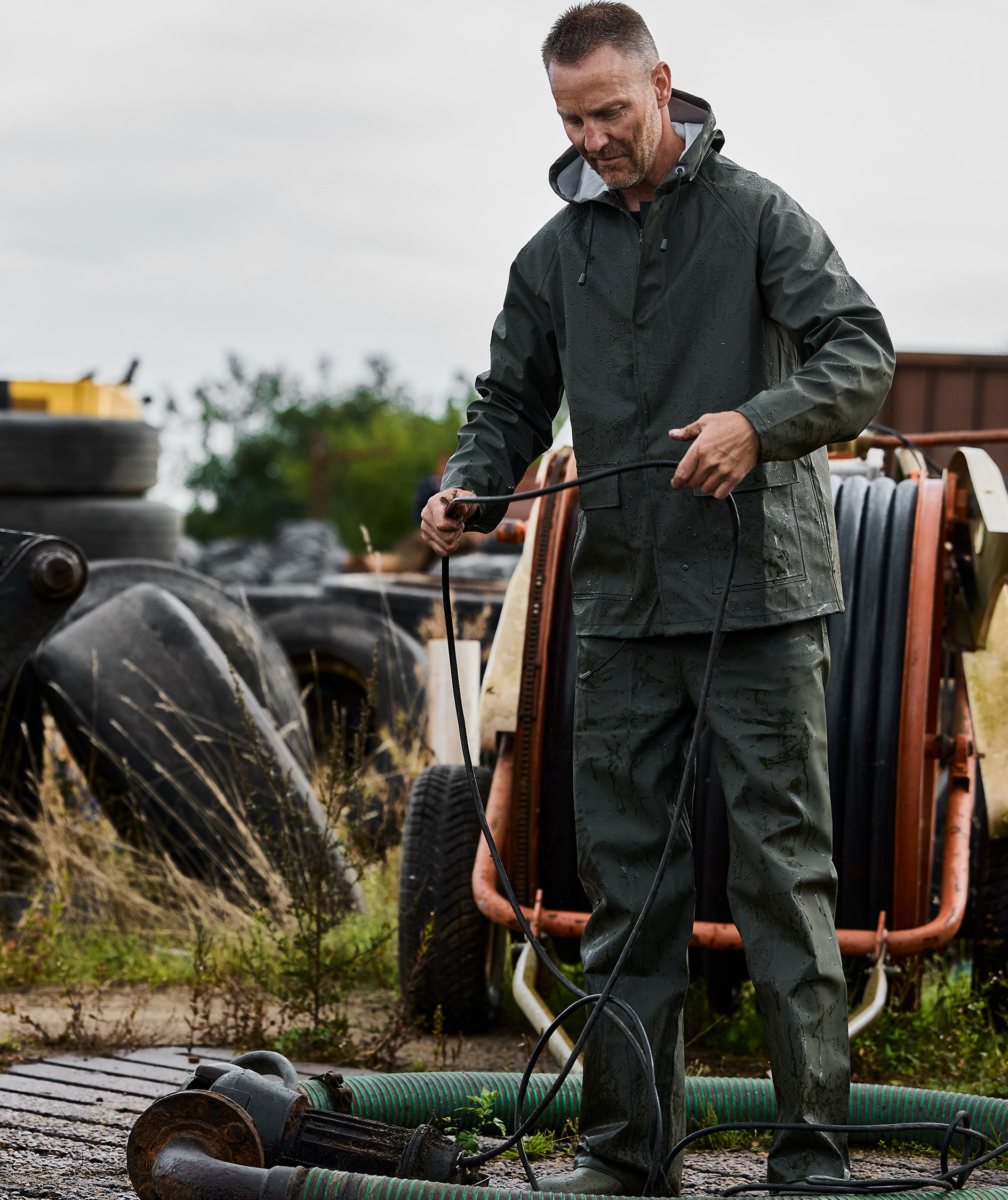 ELKA Elements Outdoor PU/PVC rain trousers, Olive Green