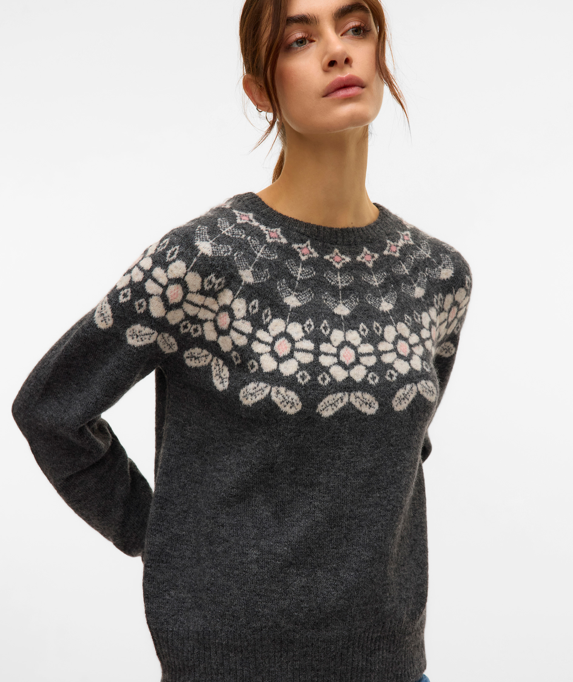 Vero Moda VMSIMONE NORDIC dame striktr&oslash;je, Dark Grey Melange/Birch/Rose