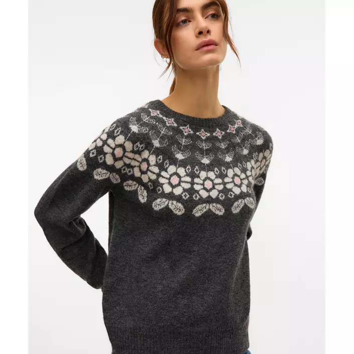 Vero Moda VMSIMONE NORDIC dame striktrøje, Dark Grey Melange/Birch/Rose, large image number 1