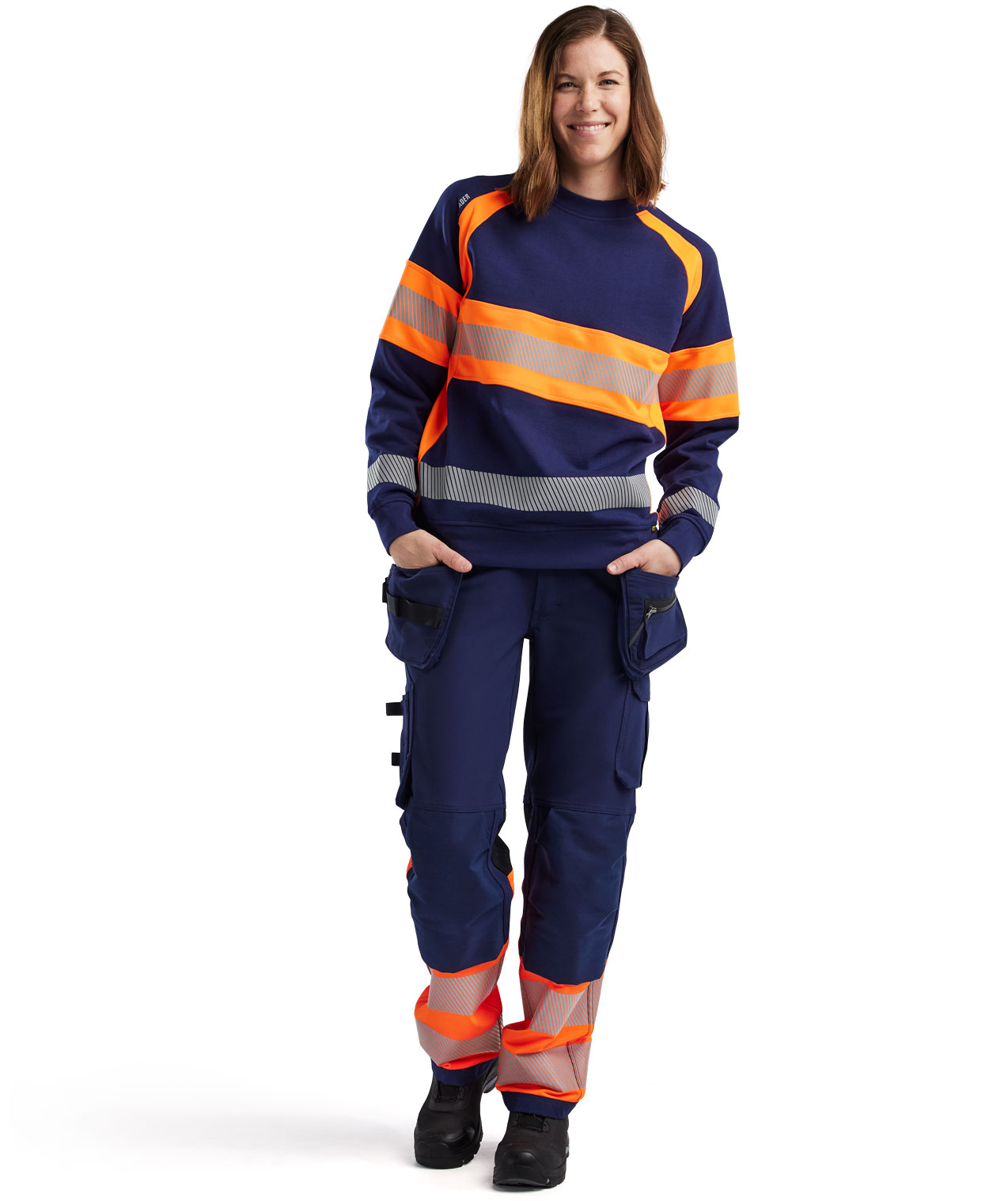 Bl&aring;kl&auml;der dame sweatshirt, Marine/Hi-Vis Orange