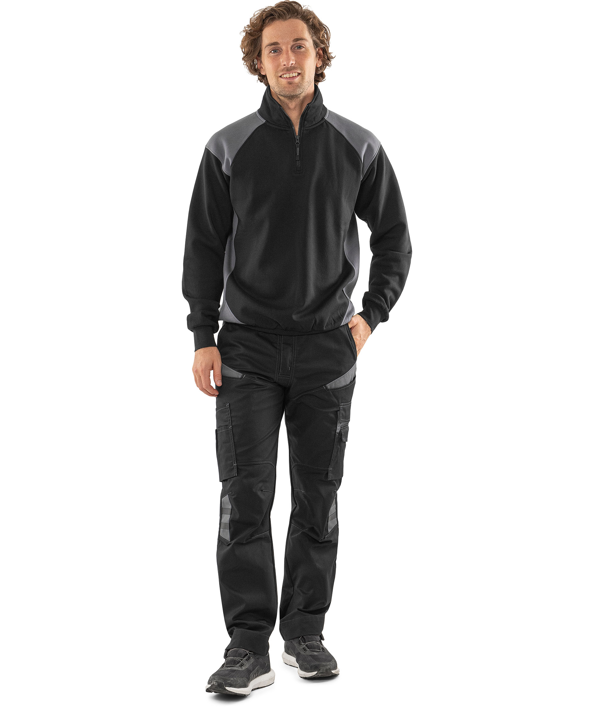 Fristads half zip Sweatshirt 7048 GSM, Schwarz/Grau, large image number 1