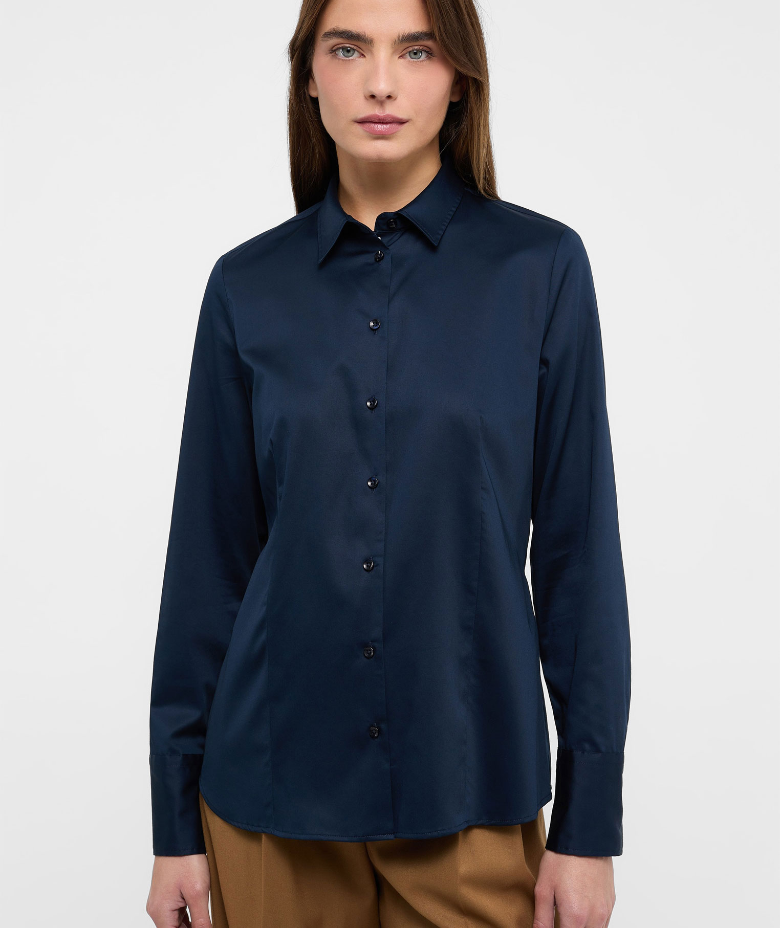 Eterna Satin Stretch ladies shirt - Modern Fit, Navy