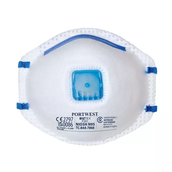 Portwest 10er-Pack Staubmaske FFP2 mit Ventil, Weiß/Blau, Weiß/Blau, large image number 0