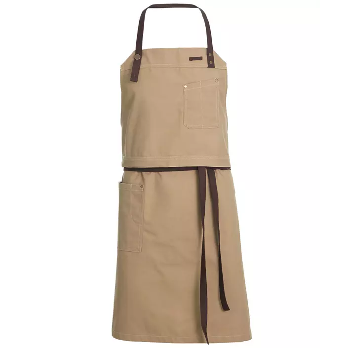 Kentaur Raw bib apron with pockets, Khaki, Khaki, large image number 0