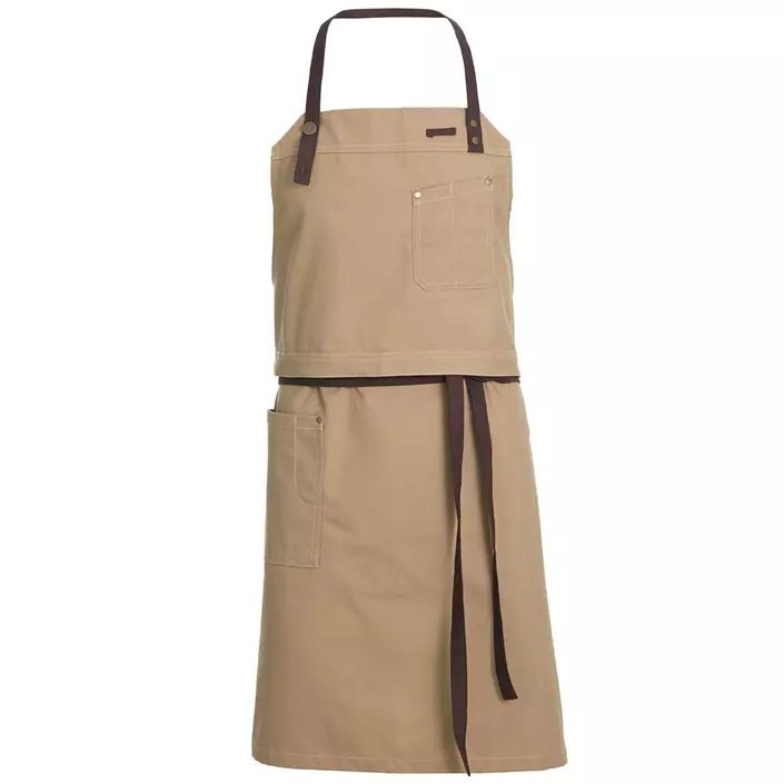Kentaur Raw bib apron with pockets, Khaki, Khaki, large image number 0