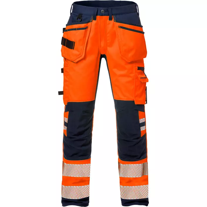 Fristads craftsman trousers 2707 PLU, Hi-vis Orange/Marine, large image number 0