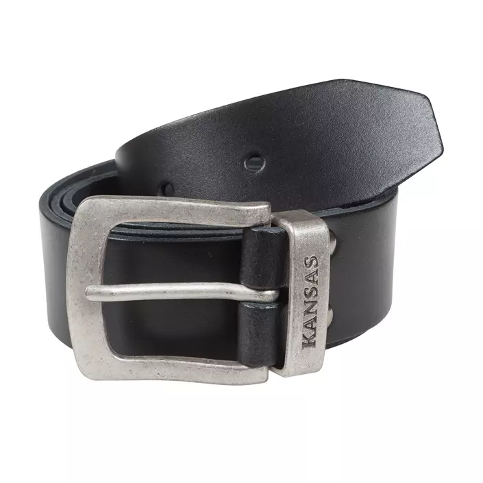 Kansas 9371 leather belt, Black, Black, large image number 0