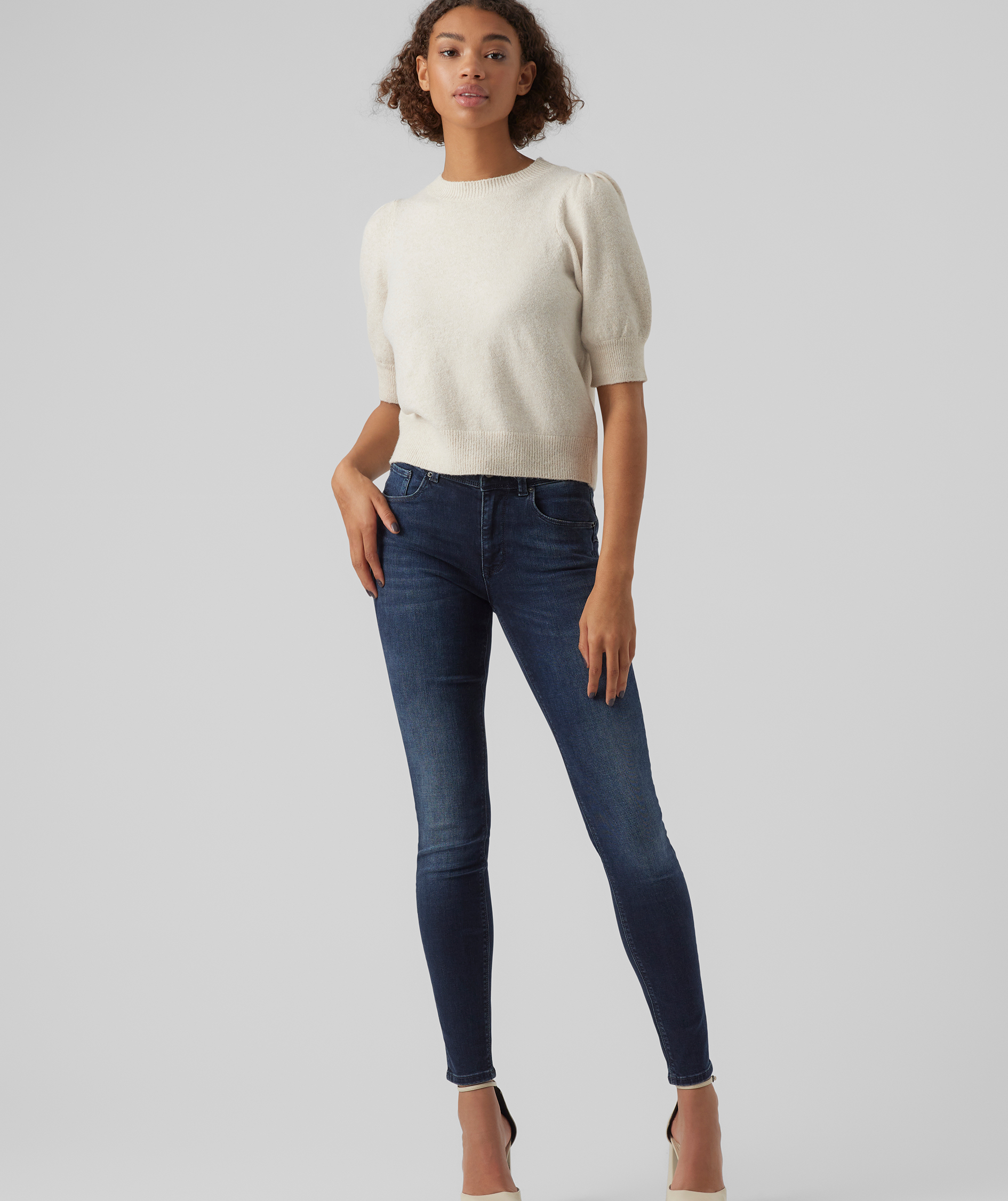 Vero Moda VMDOFFY kortermet dame strikket genser, Birch Melange, large image number 4