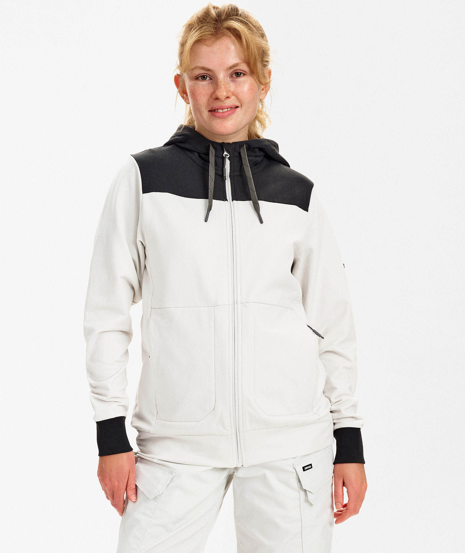 Engel Entire women's hoodie with zipper, Bone White/Anthracite Grey
