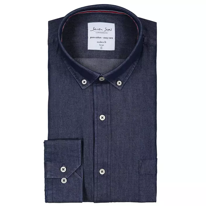 Seven Seas modern fit shirt denim, Indigo Blue, large image number 4